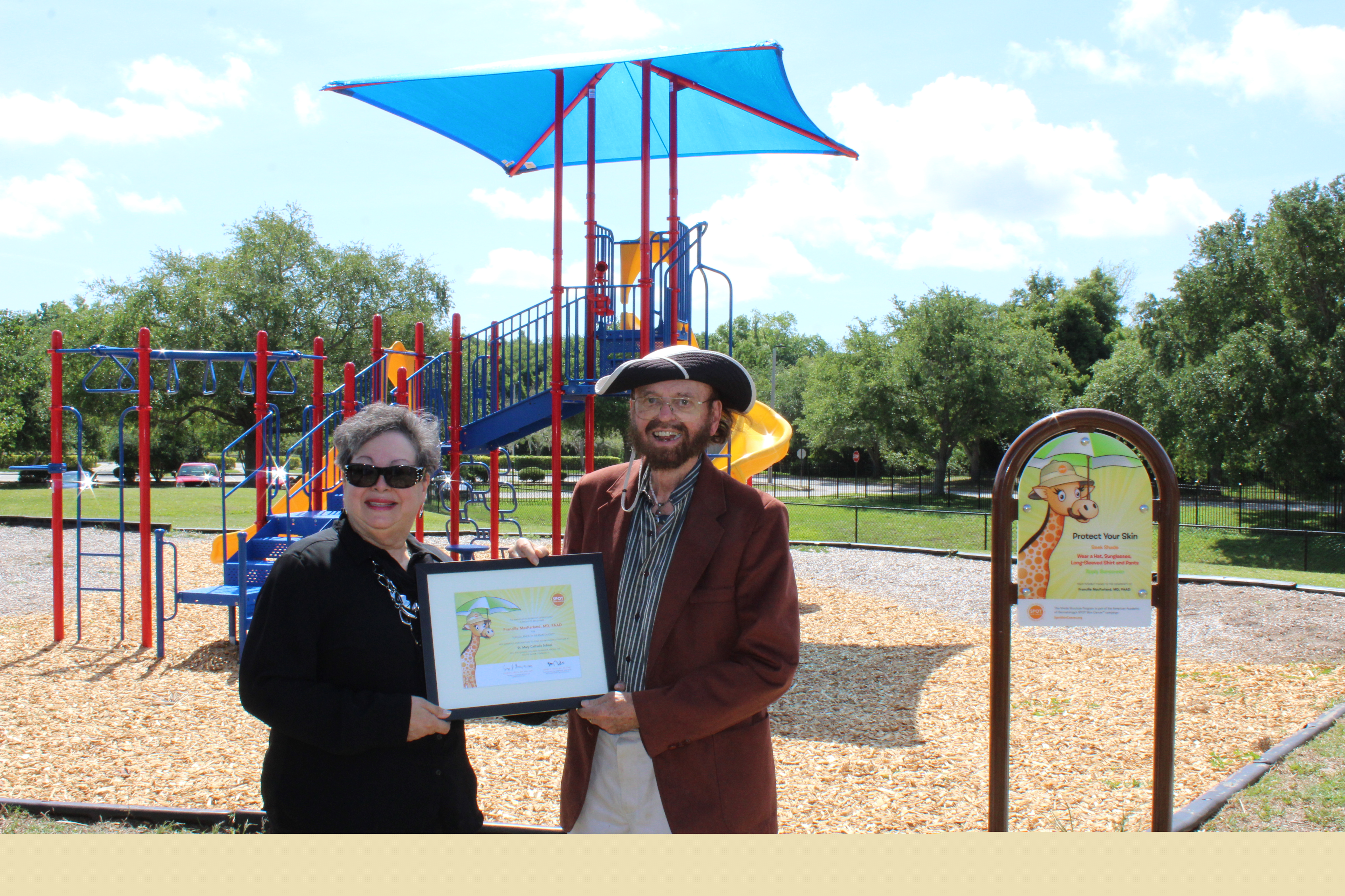 Dr. MacFarland at her shade structure dedication
