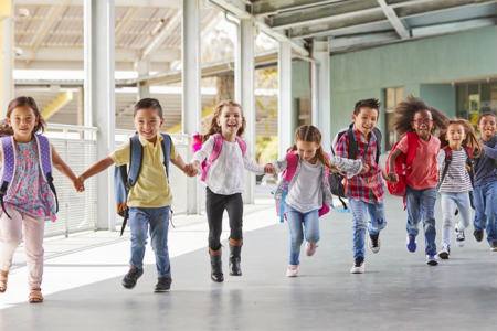 School children running together